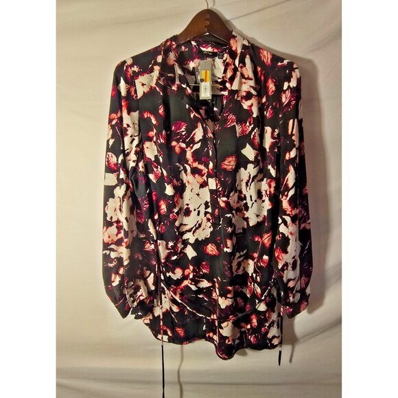 NWT New Apt 9 Black Floral Top Shirt Blouse Button Up Silky Womens Plus 1X 18W - Picture 1 of 3